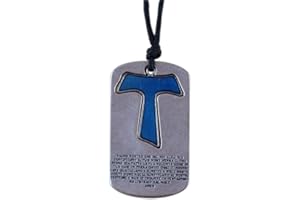 Eurofusioni Ciondolo Croce Tau Padre Nostro Azzurro Placcato Argento