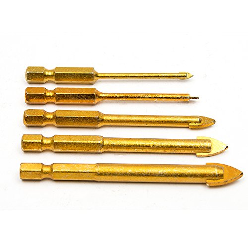 Fortag 5 tlg Sechskant Fliesenbohrer-Set Glasbohrersatz Glas- und Fliesenbohrer Glasbohrer Keramikbohrer Bohrer Bohrerset für Spiegel / Glas / Fliesen-Bohrwerkzeug - 6