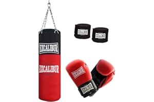 ‎MAXXUS Maxxus Boxsack Set Excalibur Allround 80-6/8 Oz, Gefüllt & Hängend, Kinder, 80x30 cm Punchingsack, Boxhandschuhen, Boxbandagen, Kette, 20 kg - Kickboxen, Boxing, Muay Thai, MMA, Kampfsport