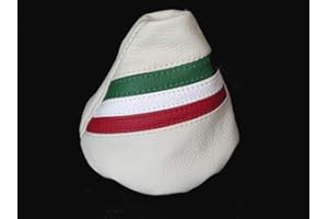 THE TUNING-SHOP Gear Gaiter Compatible with Fiat 500 Abarth Leather Various Stitching Colour Available (White Leather Italian Stripes)