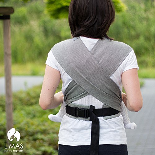 LIMAS Babytrage BIO-Baumwolle, wendbare Bauch-, Rücken- und Hüfttrage – Türkis Gestreift/Grau - 5