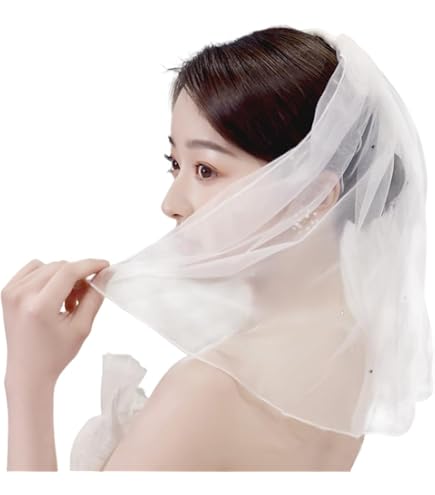 Donna Velo Da Sposa Bianco Fatto A Mano Perline Di Media Lunghezza Con Perline Bianche Fatte A Mano