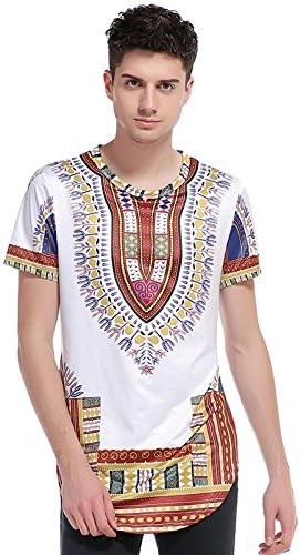 Flosgogo Hip hop Hippie Printing Men Dashiki T-shirt Hipster Shirt Blouse Clothing Loose Style (L, Brown pattern)