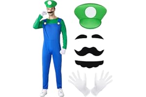 YYDSXK Super Bros Costume Bambino Adulto, Costumi Carnevale, Costumi Cosplay Classico Super Bros per Ragazzo con Cappello, Guanti per Bambino Compleanno Natale Halloween Carnevale Cosplay Vestito