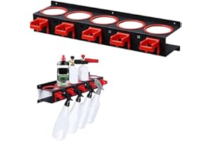 Yelschwa Sprühflaschenhalter, Wandhalterung, Dosenhalter mit 5 Löchern, 5 Aufhängerhaken, Ool-Aufbewahrungsregal, Garten, Werkstatt, Garage, Organisationswerkzeuge, langlebig, nützliche