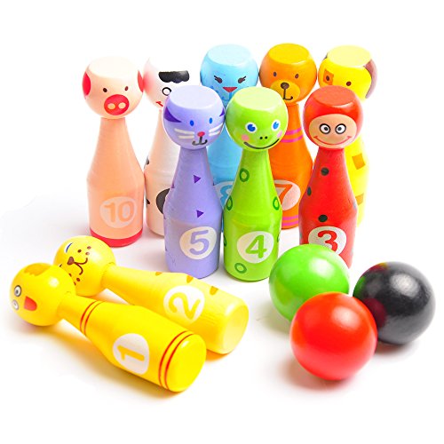 Bowling Game Set for Kids: Best Indoor Bowling Set with 10 Colorful Wooden Character Pins and 3 Bowling Balls - Easy to Set Up and Fun to Knock Down - Perfect Bowling Toy that Works reviews Bowling Game Set for Kids: Best Indoor Bowling Set with 10 Colorful Wooden Character Pins and 3 Bowling Balls - Easy to Set Up and Fun to Knock Down - Perfect Bowling Toy that Works