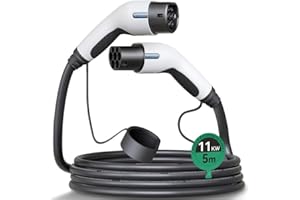Miracle EV Connctor EV Cable de Carga Tipo 2 Cable de Vehículo Eléctrico EV 16A 11KW Cable de 5m IP66 Impermeable con Bolsa de Transporte para IEC62196 Híbrido de Carga de Coches Eléctricos（Blanco）