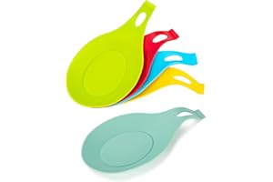 NEWELLSAIL Reposa Cuchara de Silicona Soporte para Cuchara de Cocina Forma de Almendra Flexible Resistente Calor Resto Cuchara para Espátulas, Cucharas 5 Piezas (5 Colores)