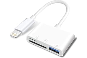 WAHBITE Apple Adaptateur Lightning vers carte SD et TF USB pour iPhone/iPad, lecteur de cartes 3 en 1, clé USB, clavier, souris, hubs, MIDI, carte mémoire Micro SD TF, Plug & Play
