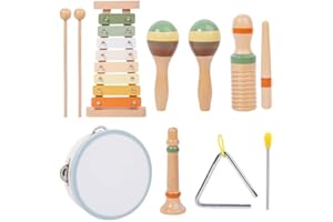 BASAMOU Instrumentos Musicales Infantiles Juguetes Montessori Niños 1-5 Años, 6 in 1 Tambor de Madera Bebe Juegos Montessori Instrumentos de Percusión, Niña Regalos Navidad Cumpleaños Reyes Magos