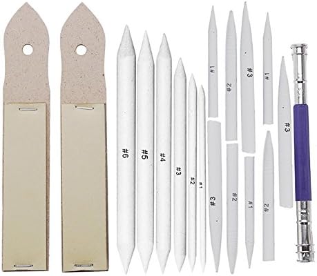 15 Pieces Blending Stumps and Tortillions Set with 2 Pieces Sandpaper Pencil Sharpener and 1 Piece Pencil Extension Tool for Student Sketch Drawing