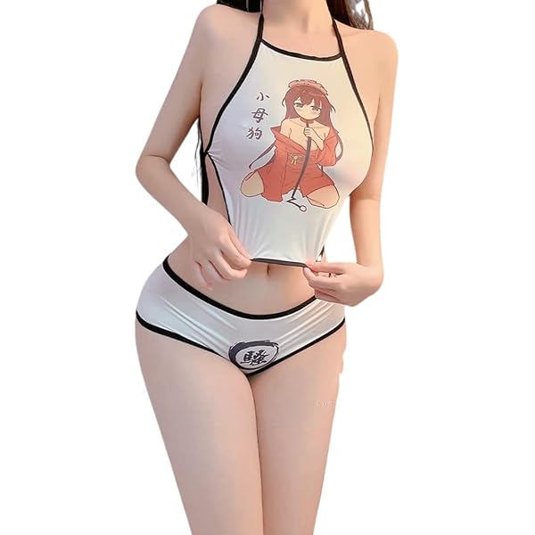 T-shirt Crop Top Anime Sinmiuanime - Femme - Coton Extensible - Blanc/Noir - Pour Cosplay Ou Lingerie Sexy
