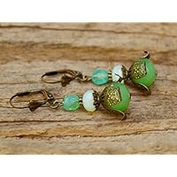 Vintage Ohrringe mit Glasperlen - grün