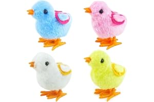 DHRUTI Jouets À Remonter, 4 Pcs Poussin Sauteur À Remonter,Sauteur Mécaniques À Remonter Poussin en Peluche Jouet Pâques, pour Garçons et Filles Surprise Cadeaux Fête de Pâques
