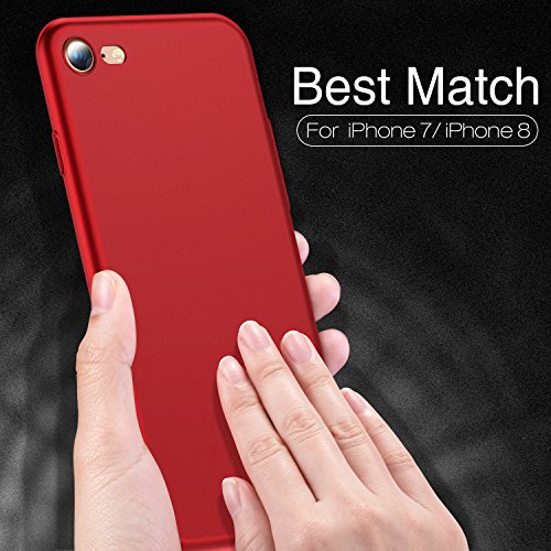 iPhone 7 Case, iPhone 8 Case, TORRAS Ultra-Thin Case with [Tempered Glass Screen Protector], Simple Stylish Fully Protective Matt Cover for Apple iPhone 7 (2016) / iPhone 8 (2017) - Lucky Red.