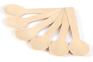 CIKONIELF Lot de 100 Cuillères à Café en Bois, Couverts Jetables Biodégradables pour Café, Thé, Sucre, Sel, Confiture, Moutarde, Glace