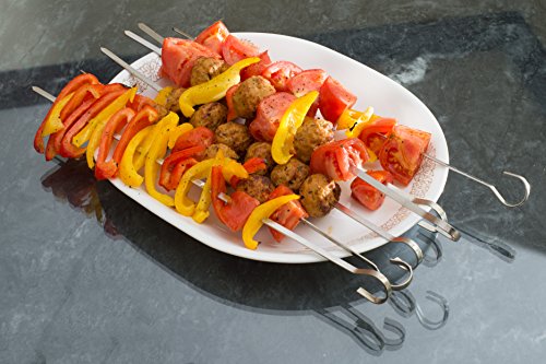 6 Edelstahl Spieße – Set von 6 Flacher, breiter, 36,8 cm Edelstahl Barbecue (BBQ) Metall schisch (Kebab (Kabob) Spieße mit ring-tip Griff – lebenslange Garantie - 5
