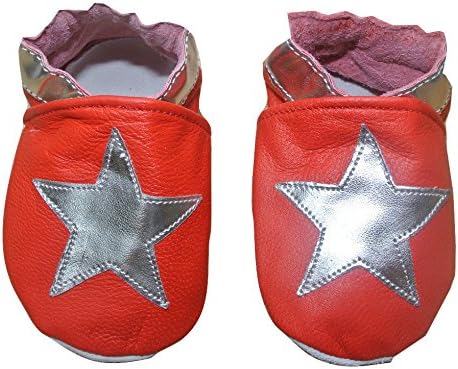 Soft Leather Baby Shoes red with Silver Stars (12-18 Months)