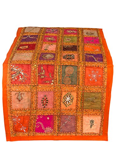 Tribe Azure Fair Trade Corredor de tabla naranja bordado a mano boho colorido bohemio patchwork moderna decoración del patrón floral 18 pulgadas por 50 pulgadas Color Rojo Anaranjado