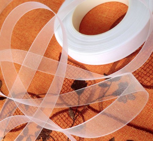SCHLEIFENBAND Organza 50m x 15mm weiß weiss Organzaband Geschenkband DEKOBAND Hochzeit Antennenband - 2