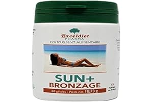 EXCELDIET PHARMA Accélérateur de Bronzage Sans Autobronzant - SUN + 60gélules -Carotte, Bourrache, Vitamine A, Beta Carotene, Vitamine E - Fabriqué en France