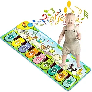 PATPAT Kids Piano Mat, Musical Mat Piano Keyboard Play Mat Floor Music Mat for Toddlers, Early Educational Toys Gift Kids Toys for Boys Girls1 + Year (110x36cm) (Green)