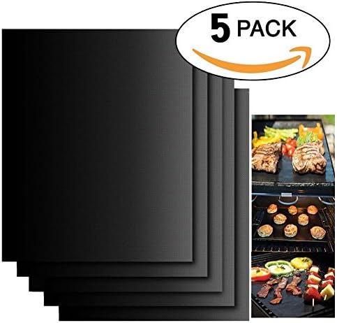 Tegollus BBQ Grill Mat Set of 5 - Non Stick Oven Liner Teflon Cooking Mats - Perfect for Baking on Gas, Charcoal, Oven and Electric Grills - Reusable, Durable, Heat Resistant Barbecue Sheets For Grilling Meat, Veggies, Seafood