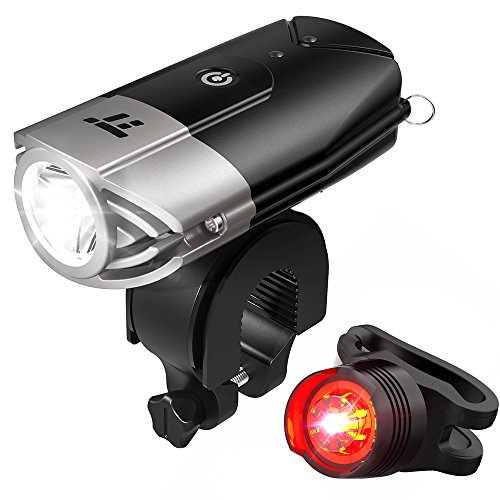 LED Fahrradbeleuchtung TaoTronics Wiederaufladbares Fahrradlicht Fahrradlampen Set Fahrrad Frontlicht & Rücklicht (50 Meter Leuchtkraft, Starkes Licht / Schwaches Licht / Blinkmodus, IP65 Wasserdicht, per USB Wiederaufladbar)