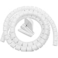 FUJIE 28mm x 2m White Cable Tidy Wrap Cable Management System Cutable Flexible Cable Tidy Tube Spiral Cable Tube for TV Wire Computer Cable on Home or Office