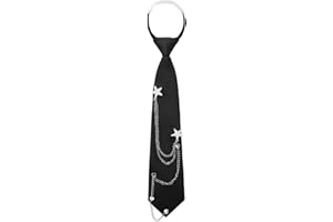 Mantieqingway Ties for Women Men, Punk Metal Chain Necktie Pre-Tied Adjustable Black Tie for Uniform, School, Shirt Accessory