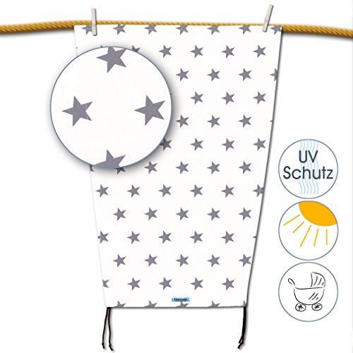 Hochwertiges Sonnensegel (weiss) mit grauen Sternen für den Kinderwagen mit UV-Schutz, Sonnenschutz, universell passend - 2