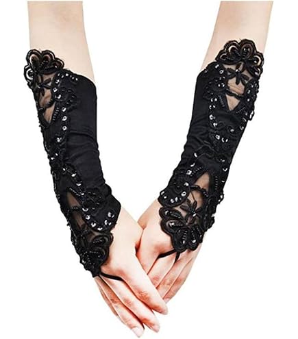 Guanti Lunghi In Pizzo E Raso Per Donna – Modello Vintage Anni '20, Perfetti Per Matrimoni, Feste E Balli, Sopra Il Gomito, Taglia Unica