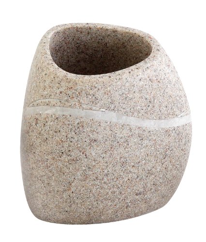 schönes Edles beiges, sandfarbenes 5-tlg. Badset ROCK, bestehend aus Seifenspender, Seifenschale, Zahnputzbecher, Zahnbürstenhalter und WC-Bürste - 4