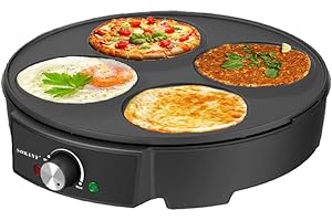 ‎SOKANY SOKANY 1200W Spiegeleipfanne mit 4 Loch Augenpfanne, Temperatureinstellung, Mit Antihaftbeschichtung, Inkl Teigverteiler & Crêpes-Wender, für Crepes, Pancakes, Galettes & Burritos, Taccos