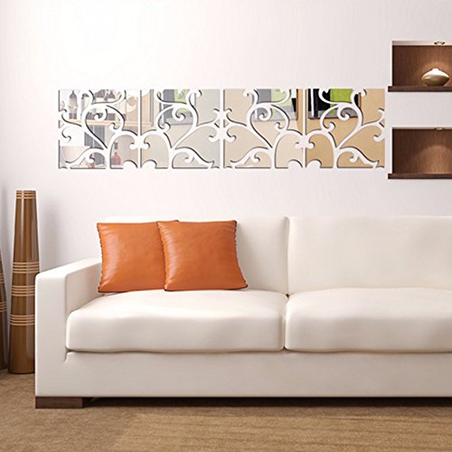 Demiawaking DIY 28Pcs 3D Spiegel Aufkleber Acryl Wandsticker fuer Haus Dekor (Silber) - 8