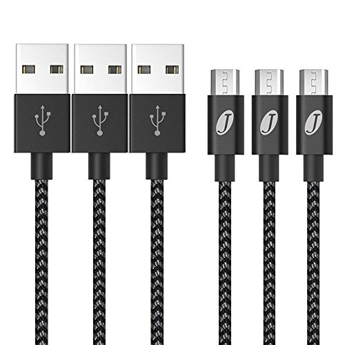 Cavo Micro USB Carica Rapida J Jecent [3 Pezzi 2m] lungo Nylon Intrecciato Cavi Cavetto Ricarica Android per Samsung Galaxy S3 / S4 / S5 / S6 Edge S7 /Note 3 / 4 / 5, HTC, Sony, Nexus, Nokia, Motorola, Huawei, LG, Kindle e Altro - Nero e Argento
