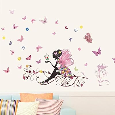 eenkula Papillon Fleur Fée Autocollants, Eenkula Nouvelle Mode Chambre Salon Wall Stickers (120cm*80cm)