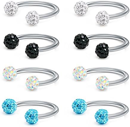316L Surgical Steel Horseshoe Bar 16G Crystal Ball Nose Rings Fake Septum Piercing Tragus Lip Ring Cartilage Earrings Hoop Eyebrow 8PCS