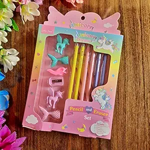 Paaroots Pack of 14 Unicorn Mermaid Theme Pencil Sharpener Bookmark Ruler and Erasers Stationery Gift Set for Kids Party Favors Unicorn Theme Party Return Gift Birthday Presents for Girls