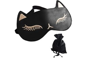 dressfan Antifaz para Dormir Seda Máscara para Dormir Gato Material de sombreado Relleno,Anti-luz Viaje Portátil Máscara para Los Ojos con Correa Elástica Mujer,Negro