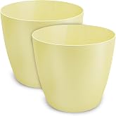 Matte Flower Pot Plastic Planter Decorative Pot for Large and Small Plants Set of 2 Flower Pot Herb Pot Yellow Diameter 18 cm
