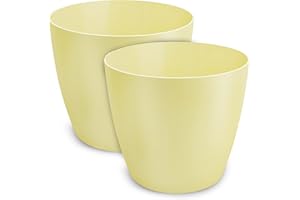 TULMERO matowa doniczka, plastikowa doniczka, doniczka dekoracyjna do dużych roślin, 2x zestaw doniczek, doniczka na zioła, (2 szt.) Żółty, ø 20 cm
