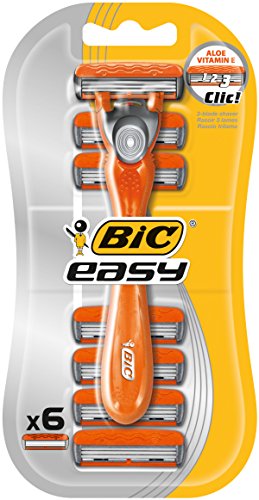 BiC Easy Mens Triple Blade Disposable Shaver System Blister of 1 Handle with 6 Free Cartridges Included