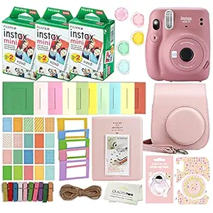 Fujifilm Instax Mini 11 Instant Camera with Case, 60 Fuji Films, Decoration Stickers, Frames, Photo Album and More Accessory kit (Dusty Pink)