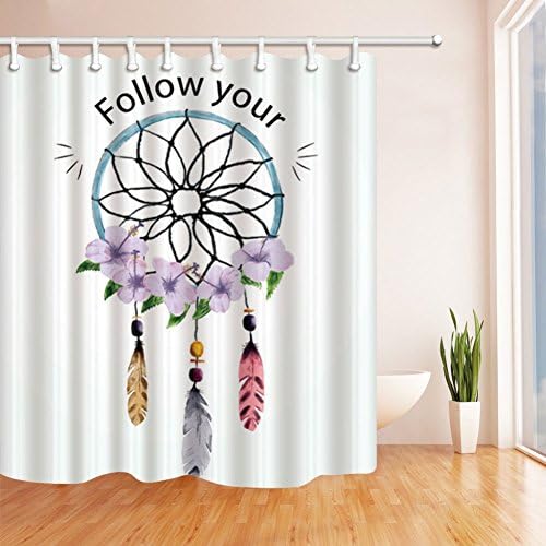 Devekop Shower Curtain,Art and Culture Dream Catcher Printed Shower Curtains Home Decors 180 x 180 cm