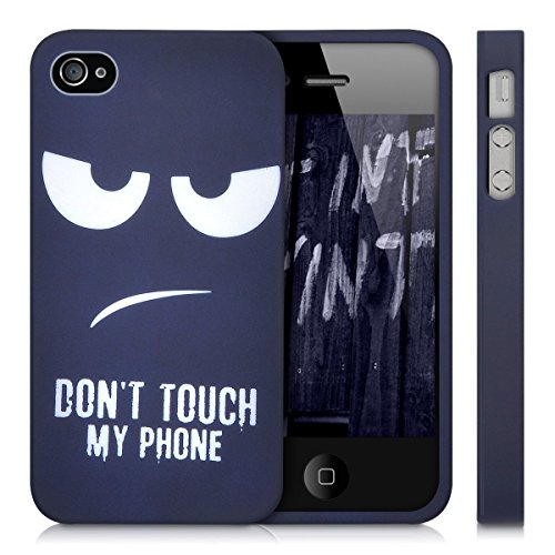 kwmobile Funda para Apple iPhone 4   4S - Carcasa de  TPU  para m  vil y dise  o Don t Touch my Phone en  Blanco Azul Oscuro 