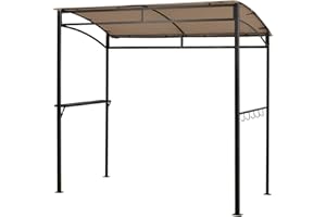 TANGZON BBQ Shelter, Outdoor Grill Gazebo Canopy with Side Shelf & 5 Hooks, Flame-Resistant Metal Frame Barbecue Awning Shelter Tent for Garden Patio Party (Brown, 216 x 108cm, no Extra Shadow)
