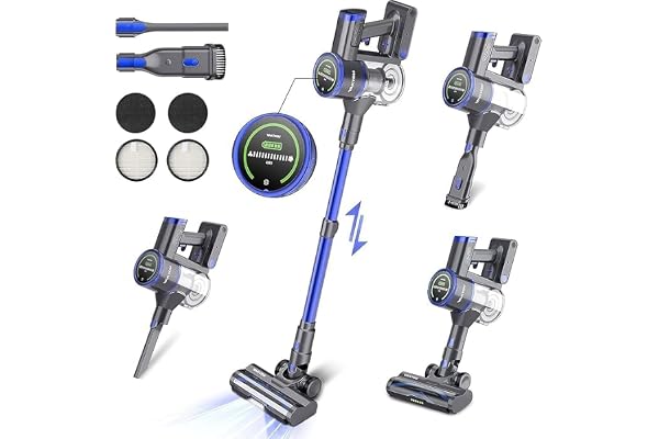 VAKYOU PRO Aspirateur Balai sans Fil 40Kpa/55Min, 6-en-1 Aspirateur sans Sac, Vacuum Puissant 550W avec Écran Tactile, 1.5L, 3-Vitesses, pour Voiture, Maison, Bureaux, Poils d'animaux