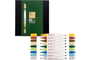 Talens | Pantone Lot de 9 marqueurs Nature | Stylos à double pointe avec pointe pinceau et pointe biseautée | Encre pigmentée à base d'eau dans des couleurs Pantone