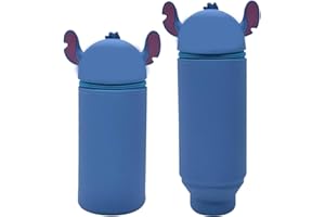 QRKPVHD Trousse Ecole 2 en 1 en Silicone Souple Kawaii, Bleu Cartoon-Plume, Fermeture Eclair en Silicone Pochette de Stylo, Crayons, Marqueurs, Étui pour Fournitures Scolaires de Grande Capacité